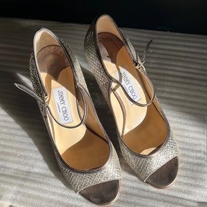 Jimmy Choo Women Annie 85 High-Heel Ankle Strap Sandals Platinum Ice. S38 1/2